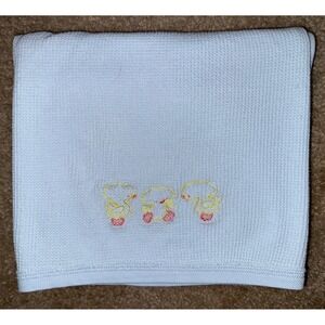 Springmaid Thermal Baby Blanket Blue Embroidered‎ Chicks waffle weave VTG 30x40